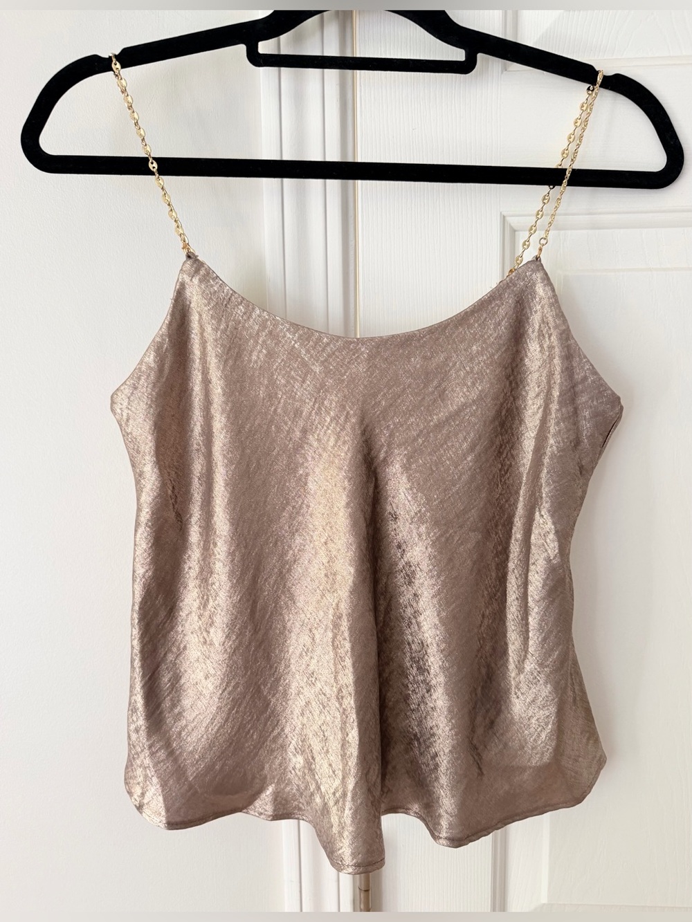 Vernacular Metallic Bronze Cami Swing Top with Chain Straps, Size M